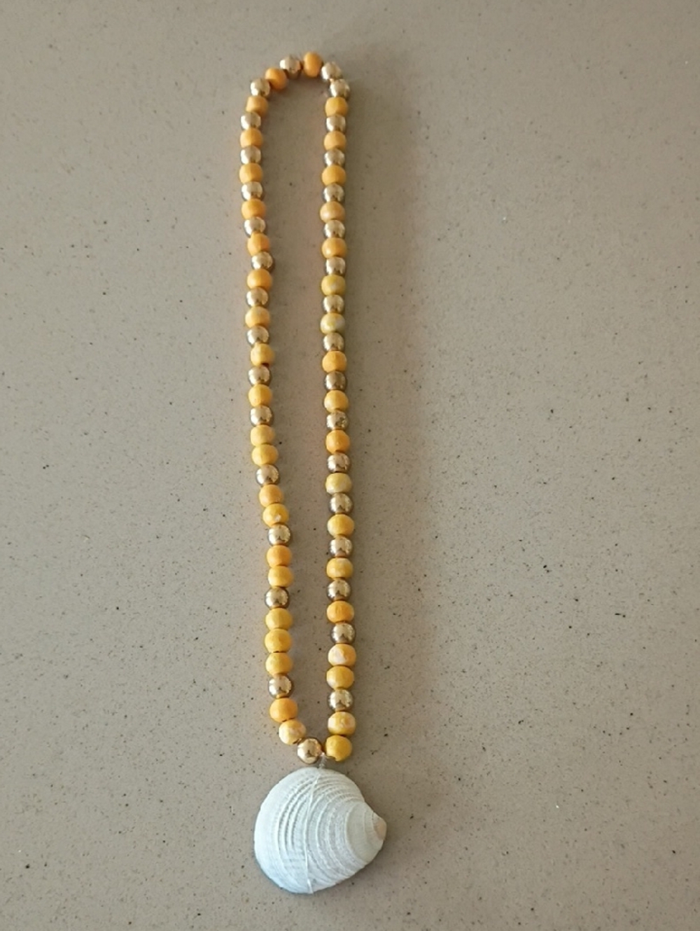 Handmade Yellow Beaded Shell Pendant Necklace